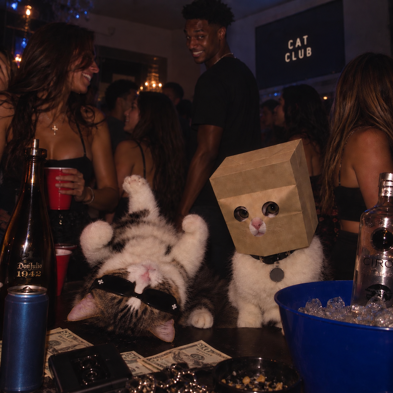 Upside Down Cat at a party